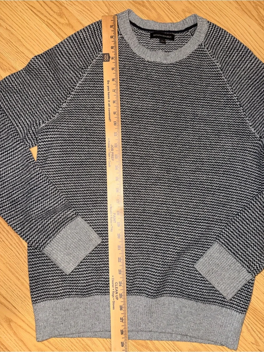 Banana Republic Mens L Gray Black Textured Knit Crewneck Sweater Raglan Pullover